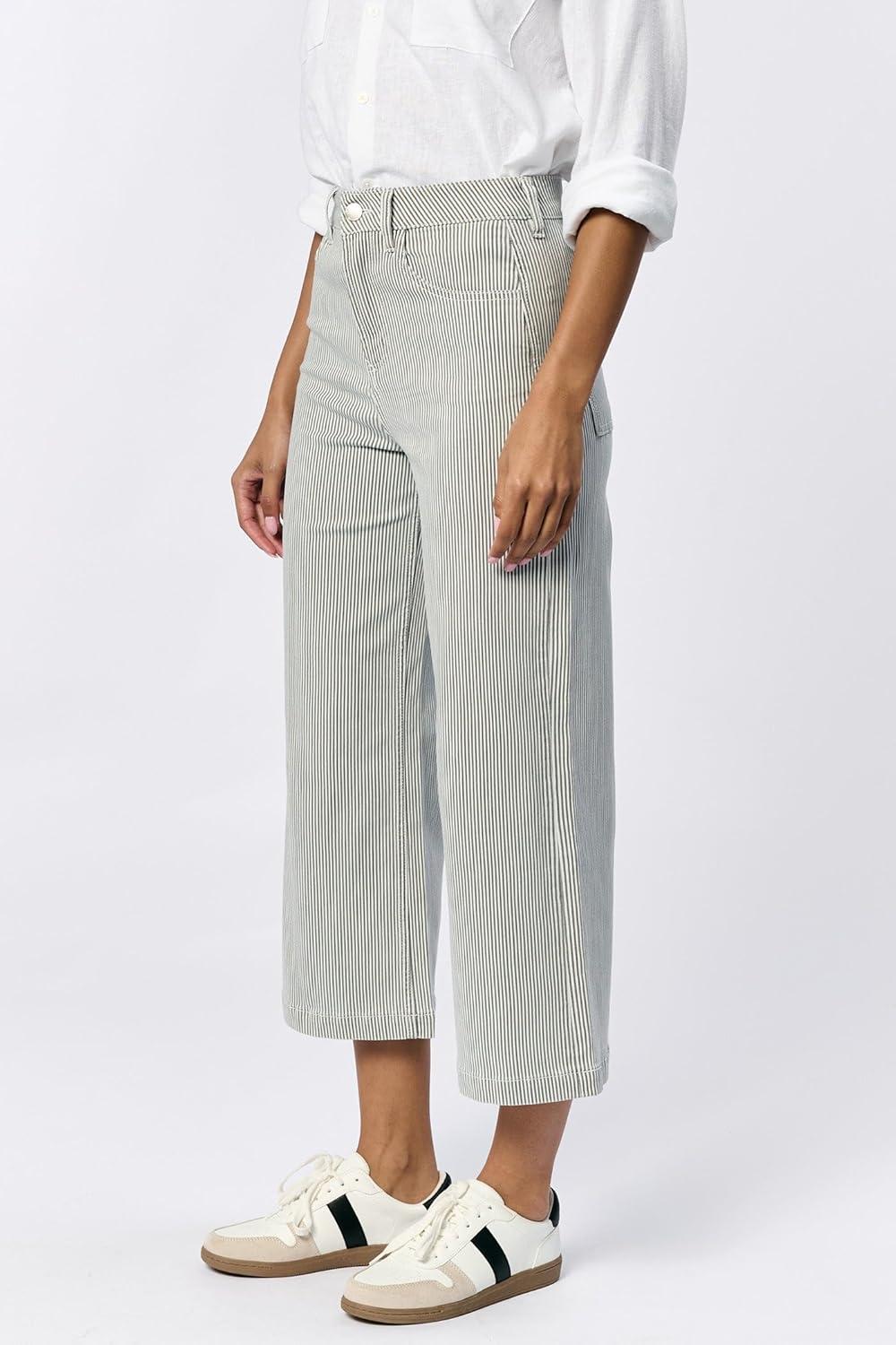 imageDEAR JOHN Audrey Wide Leg Jeans Womens High Rise Cropped Color Denim Comfort Stretch Clean Hem Utility Inspired Tailored FitRailroad Grey