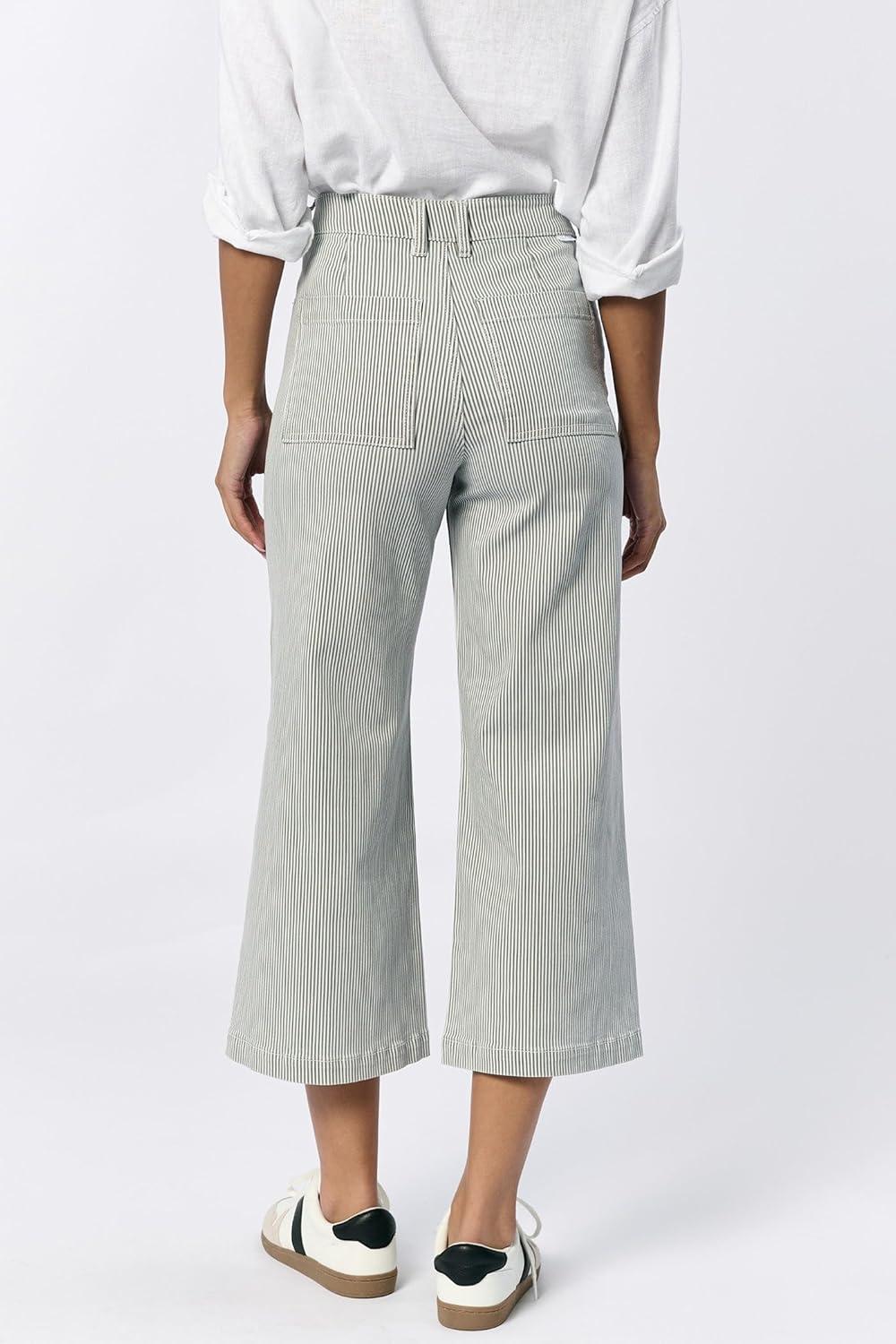 imageDEAR JOHN Audrey Wide Leg Jeans Womens High Rise Cropped Color Denim Comfort Stretch Clean Hem Utility Inspired Tailored FitRailroad Grey