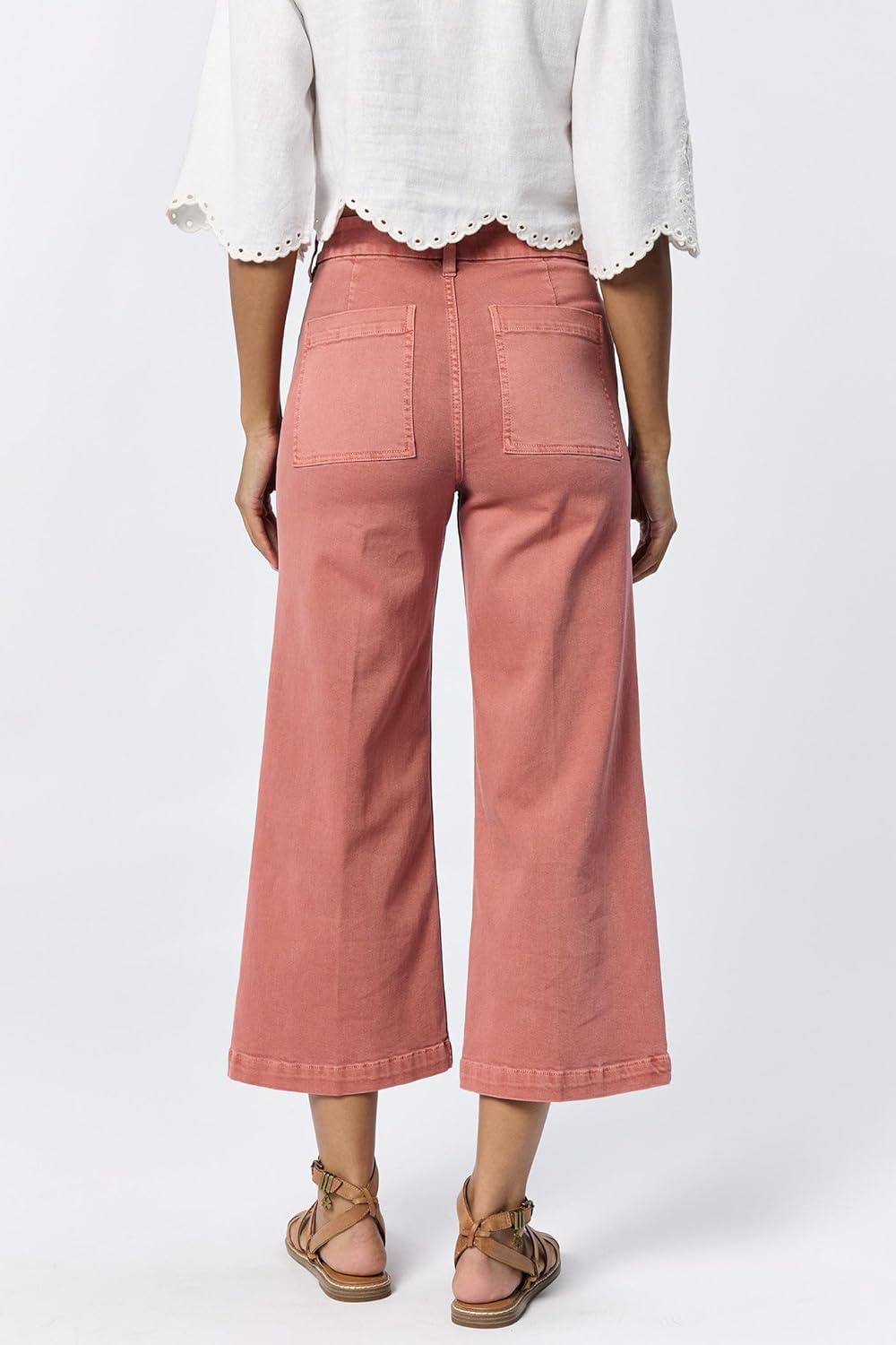 imageDEAR JOHN Audrey Wide Leg Jeans Womens High Rise Cropped Color Denim Comfort Stretch Clean Hem Utility Inspired Tailored FitTerracotta