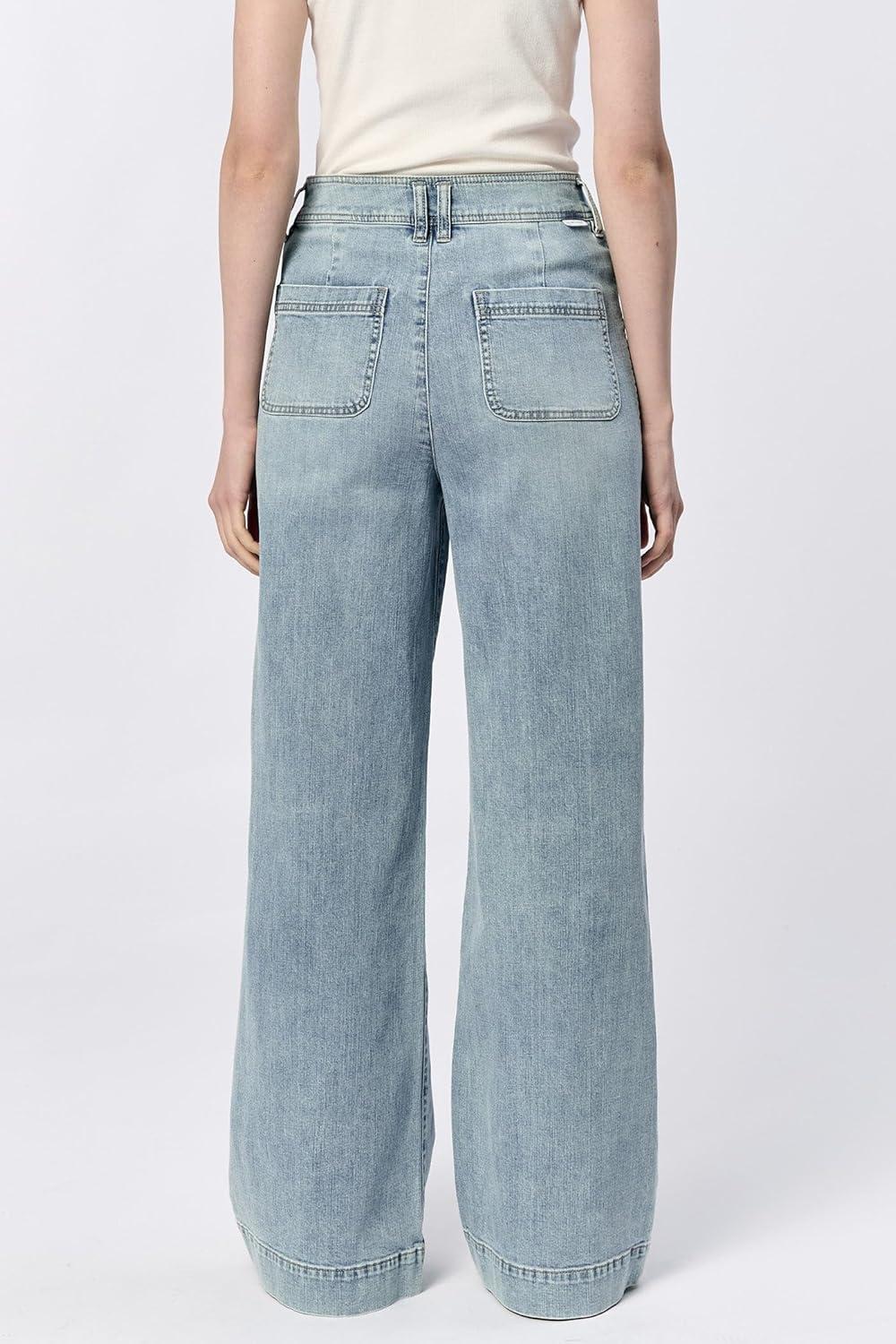 imageDEAR JOHN Audrey Wide Leg Jeans Womens High Rise Cropped Color Denim Comfort Stretch Clean Hem Utility Inspired Tailored FitZurie