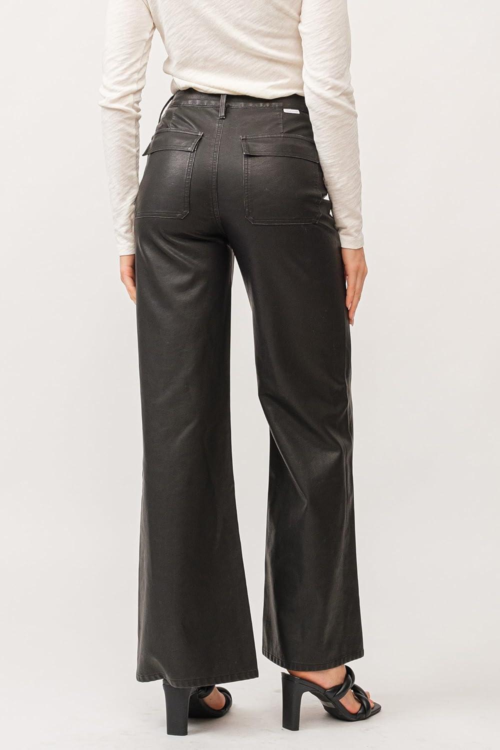 imageDEAR JOHN Fiona Womens Pants Wide Leg High RiseSmoked Charcoal Vegan Leather
