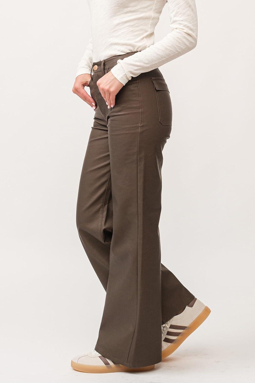 imageDEAR JOHN Fiona Womens Pants Wide Leg High RiseToasted Coconut Vegan Leather