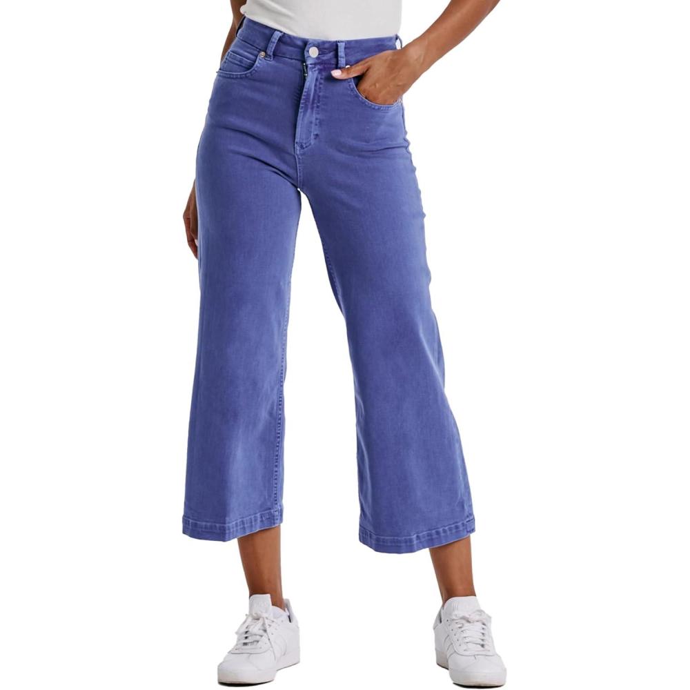 imageDEAR JOHN Audrey Wide Leg Jeans Womens High Rise Cropped Color Denim Comfort Stretch Clean Hem Utility Inspired Tailored FitGalactic Cobalt