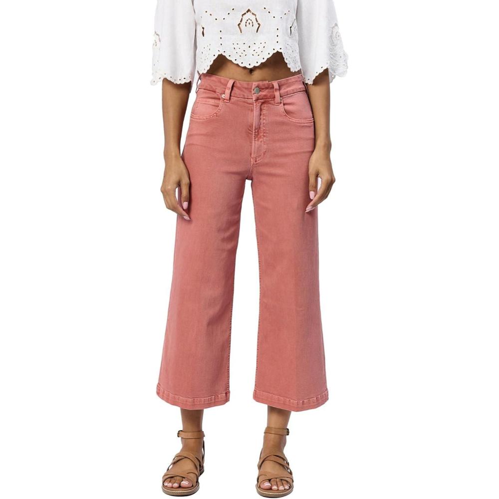 imageDEAR JOHN Audrey Wide Leg Jeans Womens High Rise Cropped Color Denim Comfort Stretch Clean Hem Utility Inspired Tailored FitTerracotta