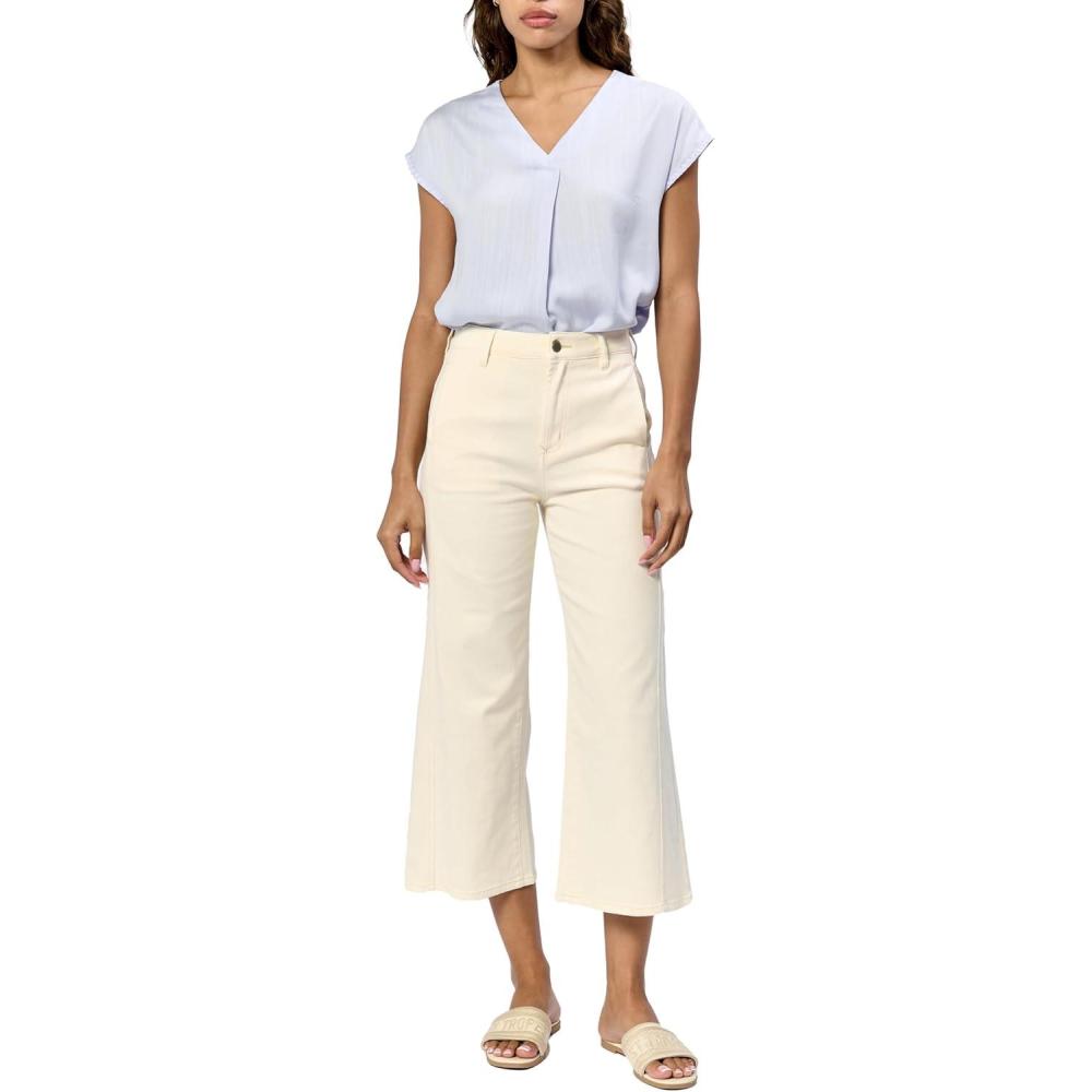 imageDEAR JOHN Audrey Wide Leg Jeans Womens High Rise Cropped Color Denim Comfort Stretch Clean Hem Utility Inspired Tailored FitWheat