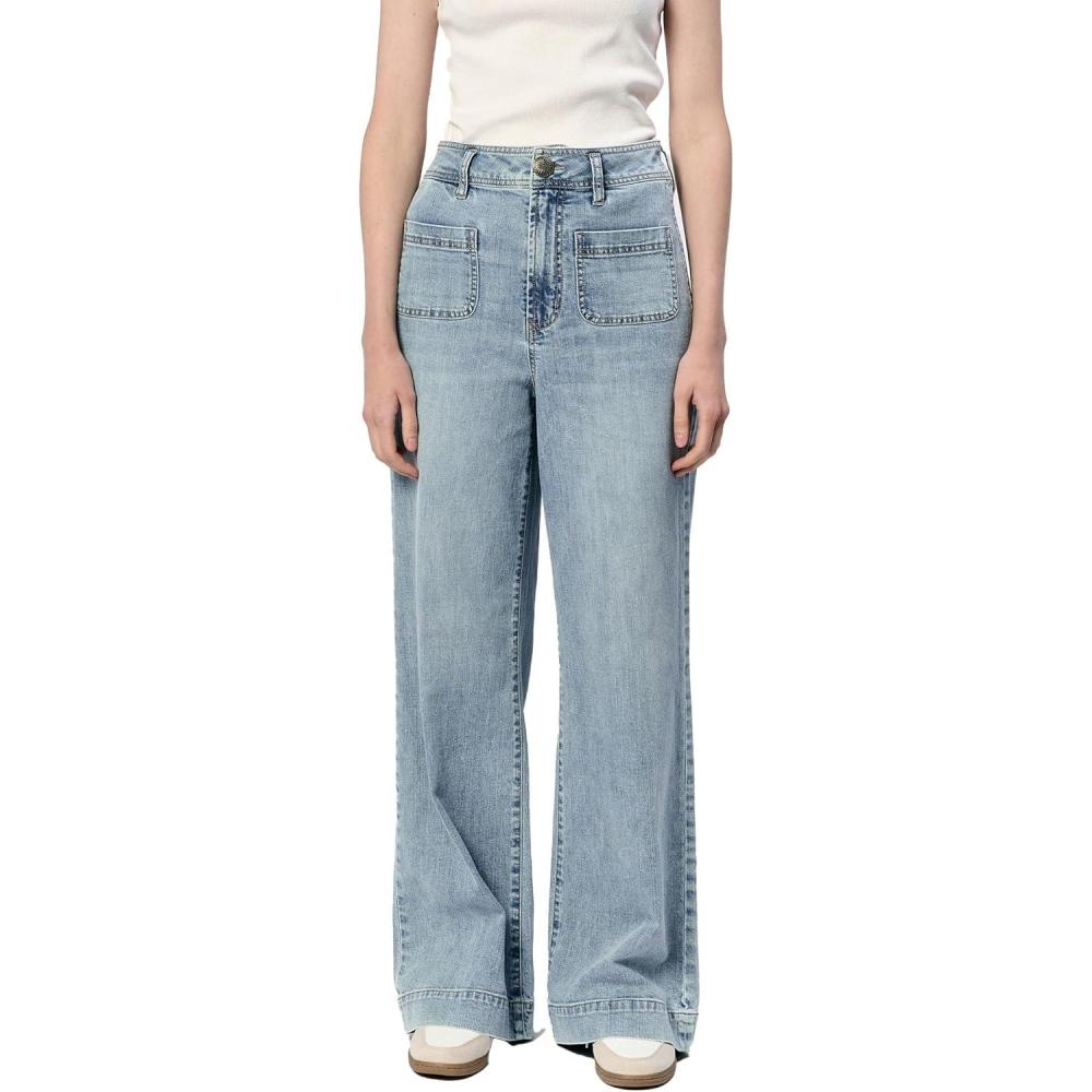 imageDEAR JOHN Audrey Wide Leg Jeans Womens High Rise Cropped Color Denim Comfort Stretch Clean Hem Utility Inspired Tailored FitZurie