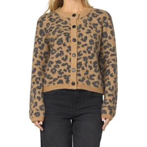 imageDEAR JOHN Amina Cardigan Sweater Long Sleeve Jacquard Button Front Classic Fit  Leopard  XLarge