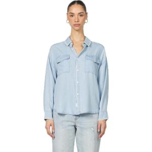 imageDEAR JOHN Adrianna Satin Stripe Shirt Womens Oversized Button Down Long Sleeve Relaxed Fit BlouseBlue Skies