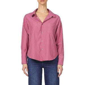 imageDEAR JOHN Adrianna Satin Stripe Shirt Womens Oversized Button Down Long Sleeve Relaxed Fit BlouseLilas Stripe