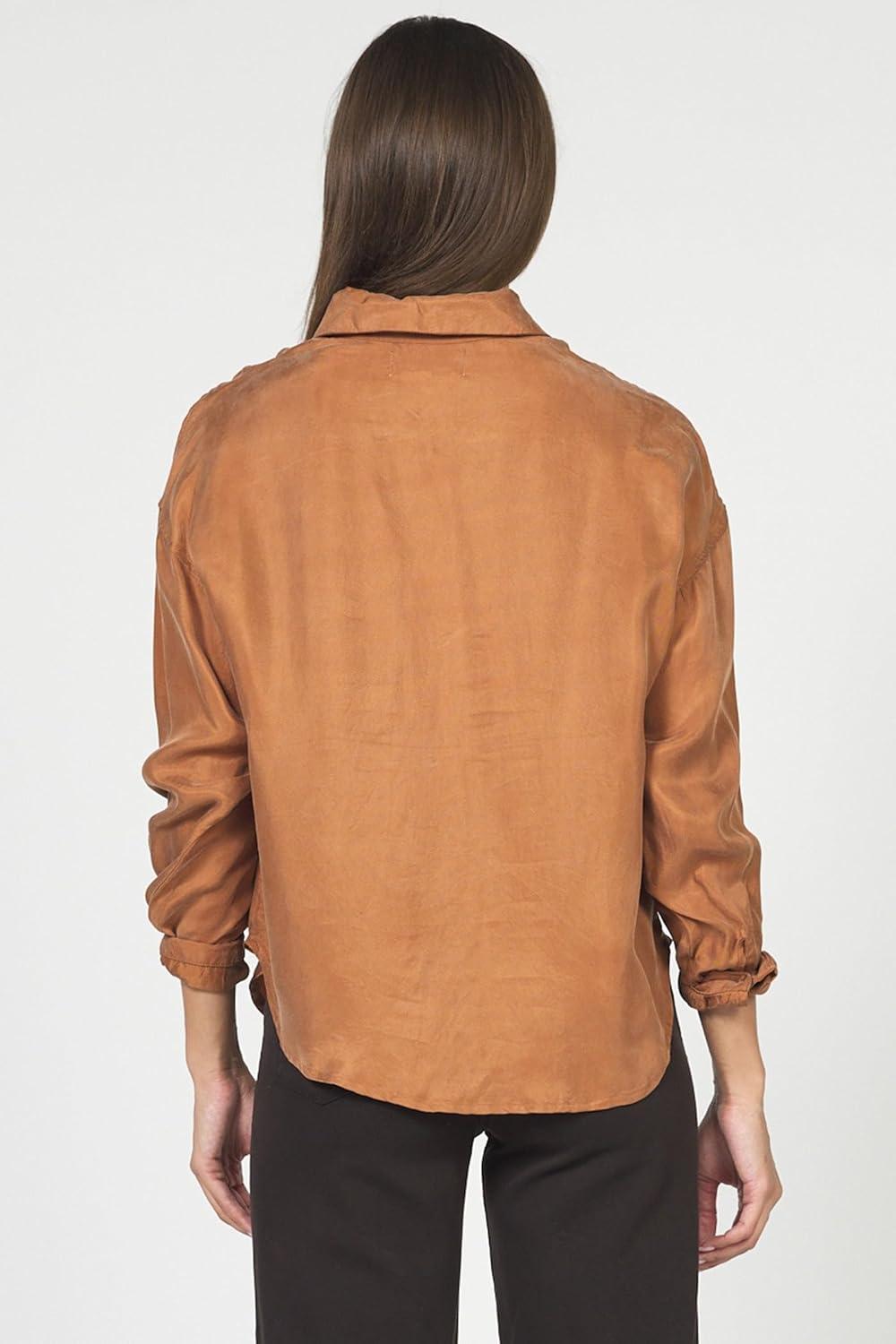 imageDEAR JOHN Adrianna Satin Stripe Shirt Womens Oversized Button Down Long Sleeve Relaxed Fit BlousePumpkin Spice