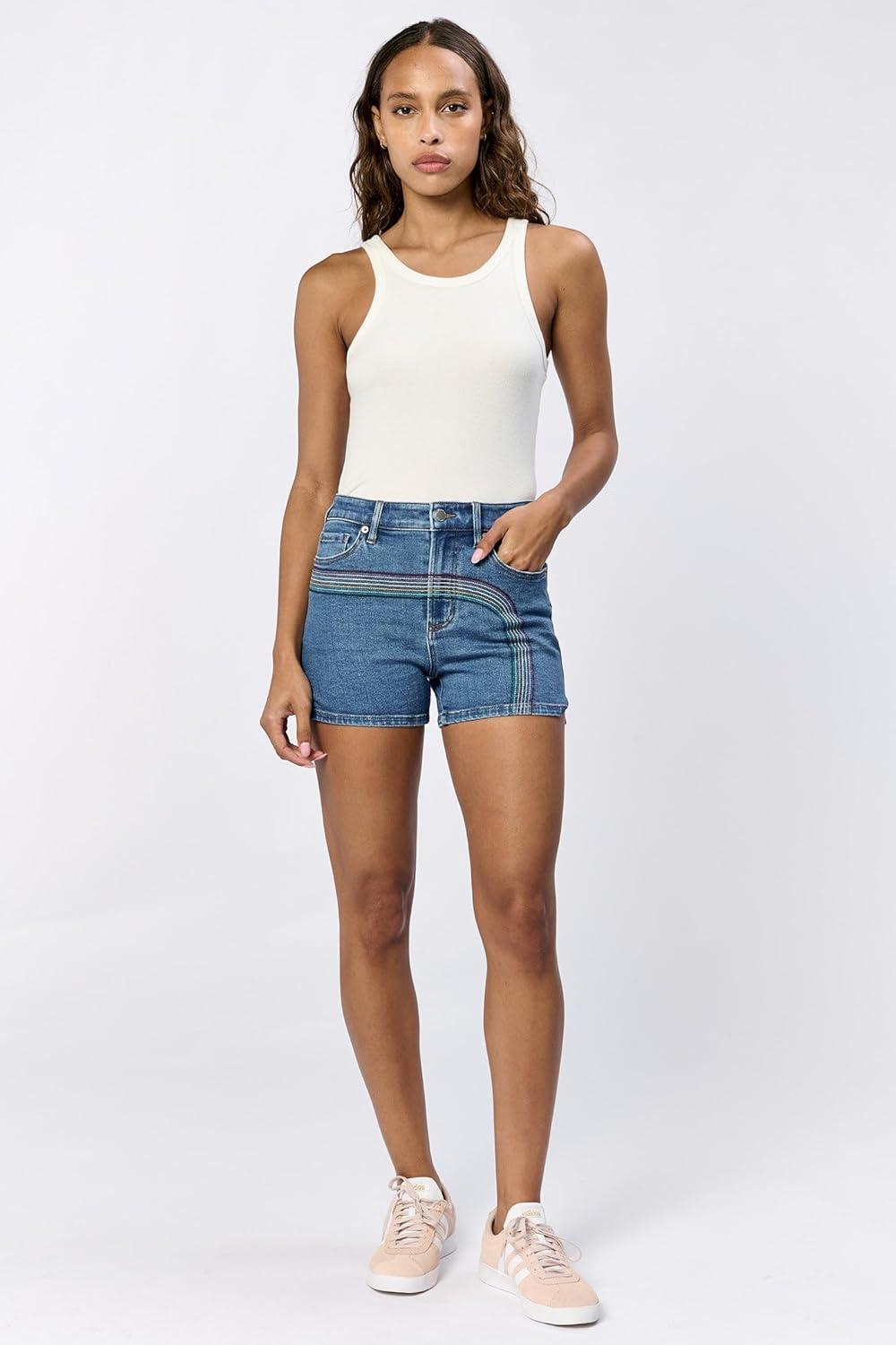 imageDEAR JOHN Gigi Womens Casual Shorts MidRise Summer Classic Comfort Fit Dressy Classy Lounge Wear ShortRainbow Row