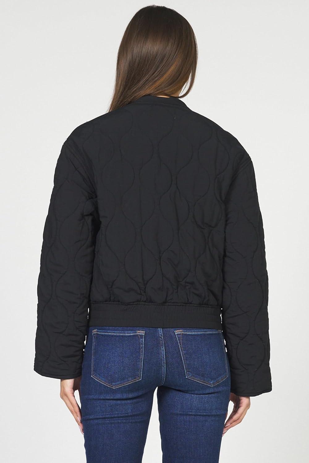 imageDEAR JOHN Maverick Jacket Quilted Zip Front Long Sleeve Relaxed Fit Outerwear Layering Essential  Vetiver  XSmallBlack