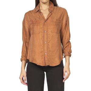 imageDEAR JOHN Adrianna Satin Stripe Shirt Womens Oversized Button Down Long Sleeve Relaxed Fit BlousePumpkin Spice