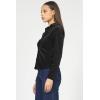 imageDEAR JOHN Romy Velvet Shirt Womens Long Sleeve Button Down Ruched Front Classic Fit BlouseBlack