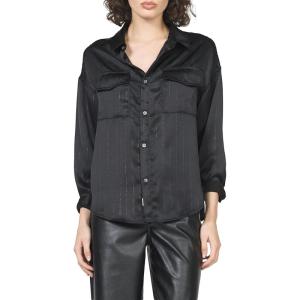 image:imageDEAR JOHN Adrianna Satin Stripe Shirt Womens Oversized Button Down Long Sleeve Relaxed Fit BlouseBlack