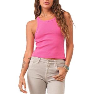 image:imageDEAR JOHN Tamia Cropped Racer Back Sleeveless Crew Neck Womens Tank Top Fitted KnitPink Flash