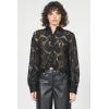 image:imageDEAR JOHN Suzette Lace Shirt Womens Scalloped Button Down Cropped Long Sleeve Relaxed Fit BlouseBlack