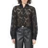 image:imageDEAR JOHN Suzette Lace Shirt Womens Scalloped Button Down Cropped Long Sleeve Relaxed Fit BlouseBlack