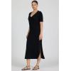 image:imageDEAR JOHN Coastline Dress Women s Classic Fit Cotton Slub V Neck Short Sleeve Midi Dress  Black  Small