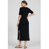 image:imageDEAR JOHN Coastline Dress Women s Classic Fit Cotton Slub V Neck Short Sleeve Midi Dress  Black  Small