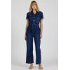 image:imageDEAR JOHN Riveter Cropped Denim Jumpsuit for Women ButtonFront Short Sleeve Relaxed Fit Removable Belt  Star Demand  Large