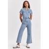 image:imageDEAR JOHN Riveter Cropped Denim Jumpsuit for Women ButtonFront Short Sleeve Relaxed FitVaisley