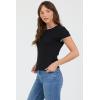 image:imageDEAR JOHN Zuma Top Womens Fitted Rayon Blend Crew Neck Short Sleeve with Scallop TrimBlack