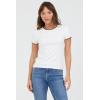 image:imageDEAR JOHN Zuma Top Womens Fitted Rayon Blend Crew Neck Short Sleeve with Scallop TrimWhite