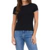 image:imageDEAR JOHN Zuma Top Womens Fitted Rayon Blend Crew Neck Short Sleeve with Scallop TrimBlack