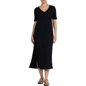 image:imageDEAR JOHN Coastline Dress Women s Classic Fit Cotton Slub V Neck Short Sleeve Midi Dress  Black  Small
