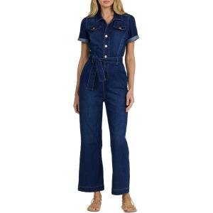 image:imageDEAR JOHN Riveter Cropped Denim Jumpsuit for Women ButtonFront Short Sleeve Relaxed Fit Removable Belt  Star Demand  Large