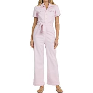 image:imageDEAR JOHN Riveter Cropped Denim Jumpsuit for Women ButtonFront Short Sleeve Relaxed FitPale Lilac