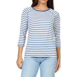 image:imageDEAR JOHN Sonoma Tee Womens Relaxed Fit Slub Jersey Crew Neck 34 Sleeve TopRiviera Stripe