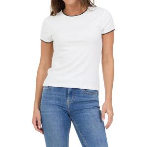 image:imageDEAR JOHN Zuma Top Womens Fitted Rayon Blend Crew Neck Short Sleeve with Scallop TrimWhite