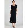image:imageDEAR JOHN Coastline Midi Dress Womens Classic Fit Cotton Slub V Neck Short SleeveBlack