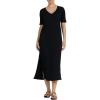 image:imageDEAR JOHN Coastline Midi Dress Womens Classic Fit Cotton Slub V Neck Short SleeveBlack