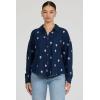 image:imageDEAR JOHN Adrianna Satin Stripe Shirt Womens Oversized Button Down Long Sleeve Relaxed Fit BlouseNavy Rama Emb