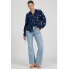image:imageDEAR JOHN Adrianna Satin Stripe Shirt Womens Oversized Button Down Long Sleeve Relaxed Fit BlouseNavy Rama Emb
