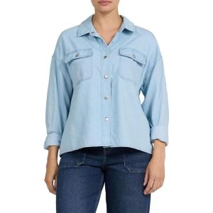 image:imageDEAR JOHN Adrianna Satin Stripe Shirt Womens Oversized Button Down Long Sleeve Relaxed Fit BlouseLight Blue