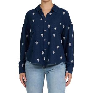 image:imageDEAR JOHN Adrianna Satin Stripe Shirt Womens Oversized Button Down Long Sleeve Relaxed Fit BlouseNavy Rama Emb