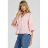 image:imageDEAR JOHN Sybil Top Womens Cotton Split Neck Three Quarter Sleeve with Lace DetailPale Lilac