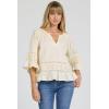 image:imageDEAR JOHN Sybil Top Womens Cotton Split Neck Three Quarter Sleeve with Lace DetailPale Yellow
