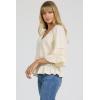 image:imageDEAR JOHN Sybil Top Womens Cotton Split Neck Three Quarter Sleeve with Lace DetailPale Yellow