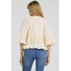 image:imageDEAR JOHN Sybil Top Womens Cotton Split Neck Three Quarter Sleeve with Lace DetailPale Yellow
