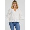 image:imageDEAR JOHN Sybil Top Womens Cotton Split Neck Three Quarter Sleeve with Lace DetailWhite