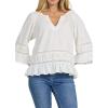 image:imageDEAR JOHN Sybil Top Womens Cotton Split Neck Three Quarter Sleeve with Lace DetailWhite