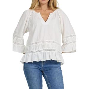 image:imageDEAR JOHN Sybil Top Womens Cotton Split Neck Three Quarter Sleeve with Lace DetailWhite