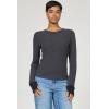 image:imageDEAR JOHN Ania Top Womens Slim Fit Thermal Crew Neck Long Sleeve Waffle Knit TopWashed Black