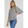 image:imageDEAR JOHN Costa Top Womens Woven V Neck Raglan Three Quarter Sleeve with Floral PrintBlack Pansey