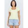 image:imageDEAR JOHN Jurnee Womens Top Scoop Neck Short Sleeve Fitted RibPale Lime Yellow